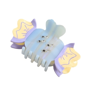 Elegant blue and purple acetate hair claw clip with rhinestones and candy colors