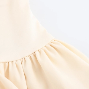 Elegant cream French style camisole maxi dress with gathered waist and soft fabric details