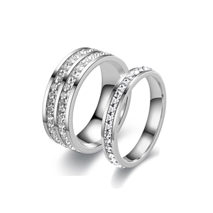 Fashion Stainless Steel Eternity Ring With Square Cut Cubic Zirconia High Polished Channel Setting Wedding Band For Couples