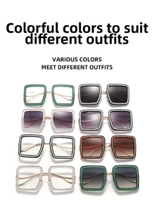 Detail view of 8 assorted square frame sunglasses featuring glitter finish and metal temples