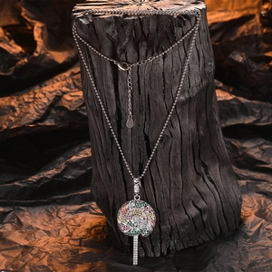 Rainbow lollipop pendant necklace with colorful zircon on a silver bead chain