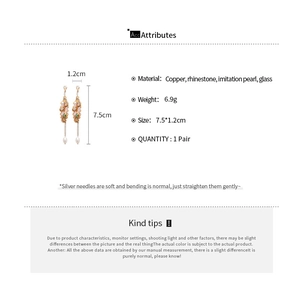 Detailed view of rhinestone tassel earrings with dimensions showing 7.5cm length