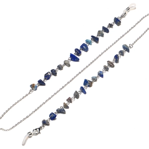 Detail of natural lapis lazuli stone beads with silver chain for glasses and face masks