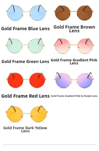 Retro round sunglasses collection featuring colorful ocean lenses and gold metal frames