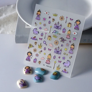 5D Embossed Nail Art Stickers Cartoon Princess Castle Unicorn Self Adhesive Stereoscopic Decals For Kids Girls DIY Decor