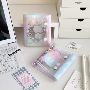 Detailed view of Hisocute pink transparent PVC loose-leaf binder with metal rings