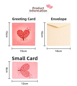 3D Mother's Day popup card set with dimensions for heart tree, envelope, and small note