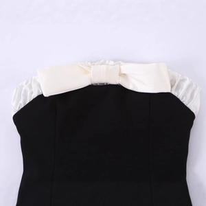 Chic strapless tube top with a large black and white contrast bow detail