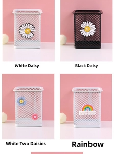 Cartoon-Stifthalter aus Metallgeflecht mit Gänseblümchen- und Regenbogen-Design