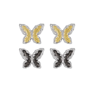 Minimalist S925 sterling silver butterfly stud earrings in silver, gold, and black finishes