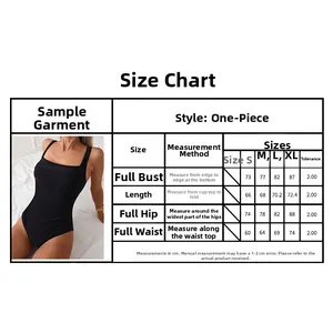 Detailed size chart for solid color one-piece swimsuit ranging from S to XL