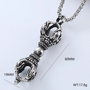 Macro detail of vintage silver vajra pendant with precise dimensions and weight specifications
