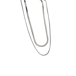 Silver double layer stainless steel herringbone chain necklace for women minimalist jewelry