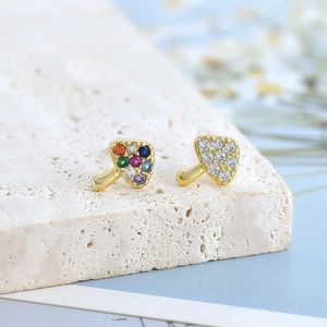 S925 silver needle mushroom stud earrings with colorful micro-inlaid zirconia stones