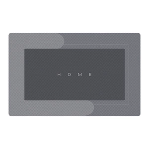 Absorbent grey diatomite bath mat with geometric pattern and white Home lettering