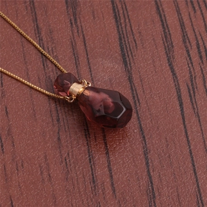 Green Aventurine flame crystal perfume bottle pendant necklace with golden box chain