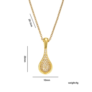 Gold fan-shaped spoon pendant necklace with pave-set sparkling zircons for women