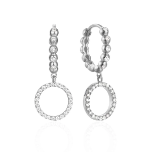 Close-up of S925 sterling silver hoop earrings with shimmering 5A zircon pavé circles