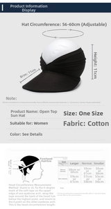 Size chart for adjustable cotton sun visor showing 56-60cm head circumference details