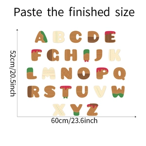Tableau des tailles pour stickers muraux alphabet de Noël affichant les dimensions 60x52cm