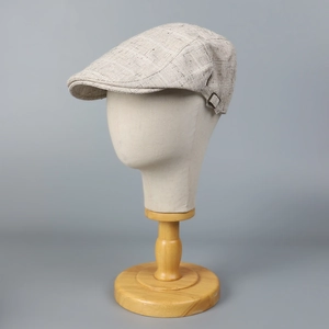Béret rétro en lin pour hommes et femmes avec boucle métallique réglable et tissage texturé