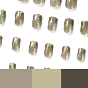 Korte vierkante cat-eye press on nails in donkergrijs-bruin met magnetisch effect