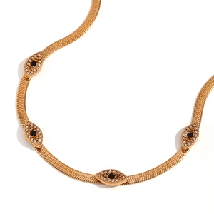 18K gold plated evil eye necklace with black stones and crystals on snake chain