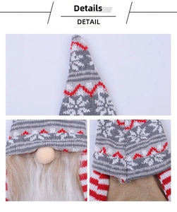 Macro shot of knitted Christmas gnome hat patterns and synthetic fiber beard textures