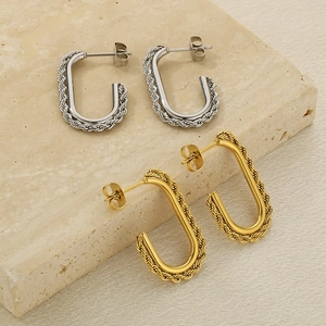 Stainless Steel U Shaped Hoop Earrings Twisted Rope Texture Open Geometric Minimalist Vintage Jewelry For Women
