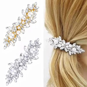 Pince À Cheveux Élégante En Alliage Avec Strass Marquise Et Künstliche Perle Artificielle Forme De Feuille Brillante Pour Femmes Fête Mariage