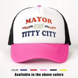 Dreifarbige Trucker-Mütze mit Mayor of Titty City Slogan und verstellbarem Netz