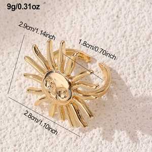Detailed dimensions of the vintage sun face open ring showing weight and height