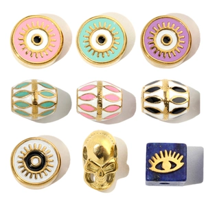 Stainless Steel Evil Eye Beads Skull Charms Natural Lapis Lazuli Cube Spacers DIY Jewelry Making Enamel Craft Beads