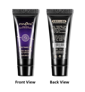 Front and back view of 15ml poly nail gel tube showing product details and usage