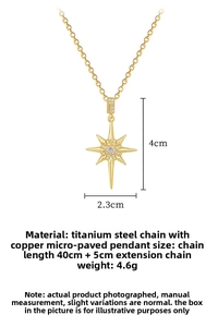 Detailed dimension guide for the starburst pendant necklace in gold-tone titanium steel