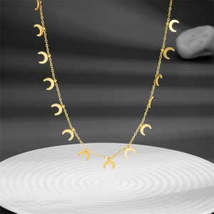 Minimalist Crescent Moon Pendant Necklace Stainless Steel Multi Charm Gold Plated Box Chain Jewelry For Women