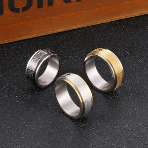 Men Spinner Ring Titanium Steel Spanish Lord's Prayer Cross Engraved Rotating Stress Relief Religious Punk Jewelry