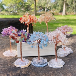 Handcrafted Natural Crystal Money Tree With Copper Wire And Agate Base Feng Shui Healing Gemstone Tree Of Life Decor