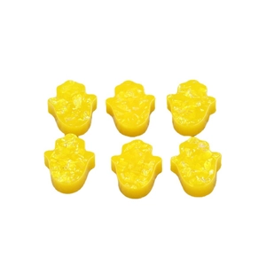 Set of six yellow opal Hamsa hand resin pendants with glitter charms for jewelry making