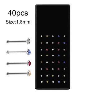 Detail view of 40pcs stainless steel nose stud set with 1.8mm colorful crystal tops