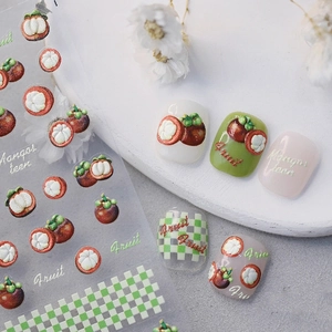 Realistic Mangosteen Fruit Nail Stickers Embossed Adhesive Decals Japanese Style Cute Summer Manicure Art For Women