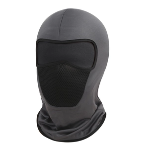 Detail of breathable mesh on dark grey balaclava for cycling and outdoor winter sports