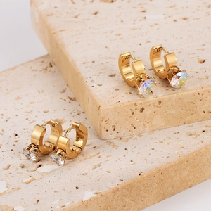 Stainless Steel Zircon Hoop Earrings 18K Gold Plated Geometric Huggie Minimalist Jewelry For Women