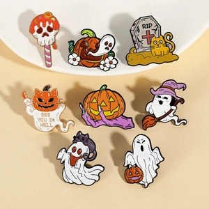 Halloween Ghost Pumpkin Witch Skull Enamel Brooch Pin Collection For Women Men Alloy Cartoon Badge Fashion Jewelry Accessory