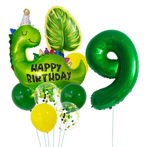 Kit d'anniversaire dinosaure avec ballon chiffre 9 et ballons en latex pour la fête