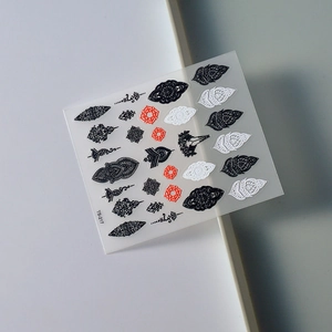 Black and white 5D embossed nail stickers with exotic mandala totem patterns