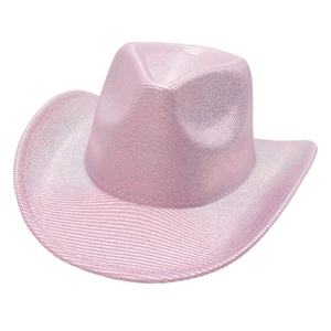 Pink metallic laser felt western cowboy hat with glossy finish for parties and jazz events