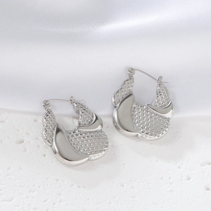 Exaggerated geometric stainless steel earrings with woven texture on a stone base