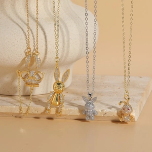Elegant 14K gold plated bunny pendant necklace with zircon crystals for women