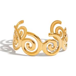 Elegant gold spiral swirl cuff bracelet made of durable stainless steel with open design